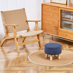 Wimarsbon Storage Ottoman, Modern Round Footrest with Soft Padded Seat, Teddy Velvet Footstool with Wood Legs, Accent Small Table or Plant Stand for Hallway, Living Room (Grey-Blue)