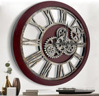 The B-Style Large Wall Clock 24 inch Moving Gear Wall Clock Oversized Vintage Farmhouse Wall Clocks for Living Room Decor Rustic Industrial Wood Clock (Walunt Wood and Bronze)