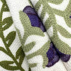 Alysheer Floral Embroidered Spring Decorative Throw Pillow Cover 18"x 18", Farmhouse Cottage Purple Flowers Green Leaves Knit Pattern Cotton Canvas Cushion Case for Sofa Couch Bed Living Room Decor