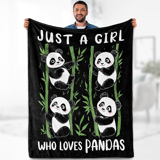 Panda Blanket Gifts for Girl Woman - Just A Girl Who Loves Pandas Cute Animal Lovers Throw for Teen Kids Adults Soft Fleece Cozy Bed Couch Decor Birthday Christmas Lightweight Blanket 50"x60"