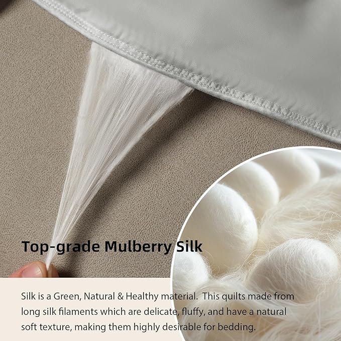 EP Mode Mulberry Silk Filled Quilt with 100% Viscose from Bamboo Fabric, Natural Lightweighted Cooling Comforter (Light Grey, Queen 88” X 88”)