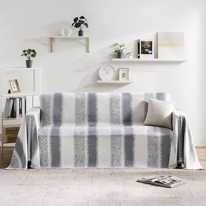 Couch Cover Boho for Dogs Washable Gery Couch Covers for 2 Cushion Couch, Chenille Sectional Couch Covers L Shape Sofa Cover, Furniture Protector for Kids, Pets, Grey 71"x118"