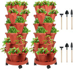 Vertical Planter 6 Tier Stackable Planters Garden Planters Strawberry Herb Flower and Vegetable Planter Indoor Outdoor Gardening Pots with Removable Wheels and Tools 2-Pack
