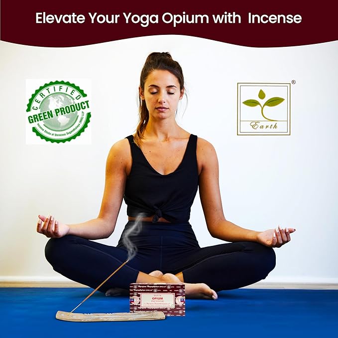 Satya Opium Incense Sticks, Satya Bng (Bangalore) Insenses 15gmx12 Pack with Raajsee Incense Holder Bundle, Satya Nagchampa Natural Incense