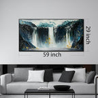 Waterfall Hand Painted Wall Art for Living Room - Mountains Wall Art for Office Decor - Landscape Big Wall Art for Living Room Size 29" x 59"