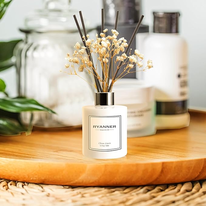 Reed Diffuser Set,5.1oz Clean Linen Scent Diffuser with Sticks Home Fragrance Reed Diffuser with Essential Oil for Bathroom Shelf Decor&Air Freshener,Home Bathroom Office Decor & Gifts