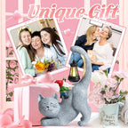 Snowrabbit Cat Statue Garden Decor with Funny Gnome Figurine & Solar Lantern, Motherday Gifts for Mom,Birthday Gift for Women,Cat Statues for Garden,Patio,Yard Decoration, Gray, SR-C-003