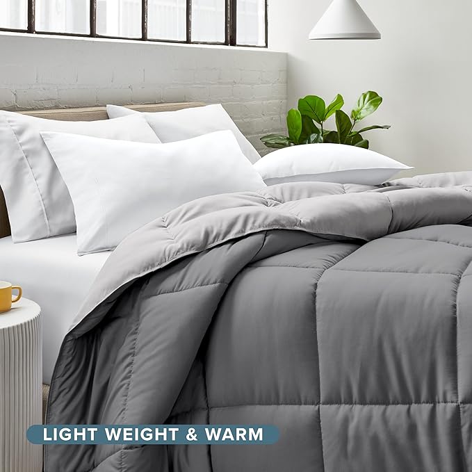 Bare Home Comforter - Reversible Colors - Goose Down Alternative - Ultra-Soft - Premium 1800 Series - All Season Warmth - Bedding Comforter (Twin/Twin XL, Grey/Light Grey)