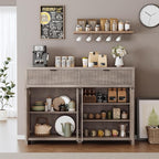 Fluted Sideboard Buffet Cabinet with Storage Drawers, 55" Large Accent Storage Cabinet with Doors and Adjustable Shelf, Modern Farmhouse Credenza for Entryway, Kitchen, Living Room - Gray