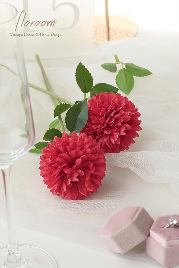 Floroom 12pcs Dark Red Faux Silk Mums Artificial Flowers Bulk Fake Chrysanthemums with Stems for DIY Wedding Table Centerpieces Floral Arrangements Vase Fillers Home Decorations