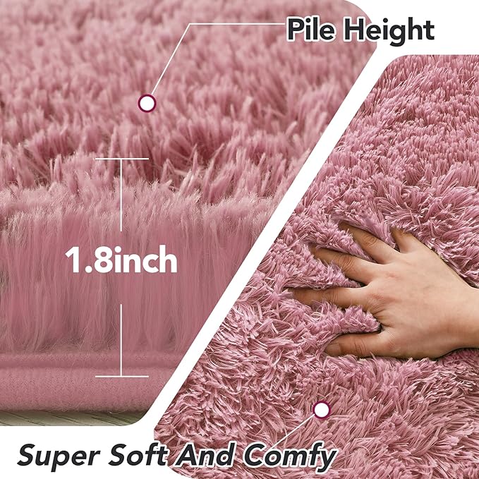 Round 5x5ft Fluffy Blush Rug: Ultra Soft Furry Girls Bedroom Carpet- Circle Plush Shag Nursery Rug for Girls Room & Kids Room- Blush Plush Area Rugs for Bedroom, Living Room, Home Decor
