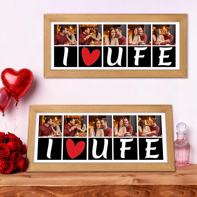 Gifts for Him/Her - Personalized Photo Frame with Love Design, Wall Mount or Tabletop Display, Romantic Gifts for Boyfriend Girlfriend Anniversary Birthday Valentine's