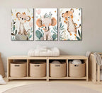 3 Pcs Safari Animals Nursery Canvas Wall Art Jungle Animals Cheetah Elephant Tiger Kids Room Illustration Pictures Wall Decor Posters Print Artwork for Classroom Boy's Girl's Room Bedroom