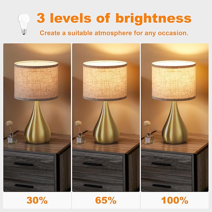 18.1'' Modern Touch Lamps for Nightstand Set of 2 with 3 Way Dimmable, Table Lamps for Living Room, Office, Bedside Lamps with Heavy Iron Base, Touch Switch, Bulb Included, Gold