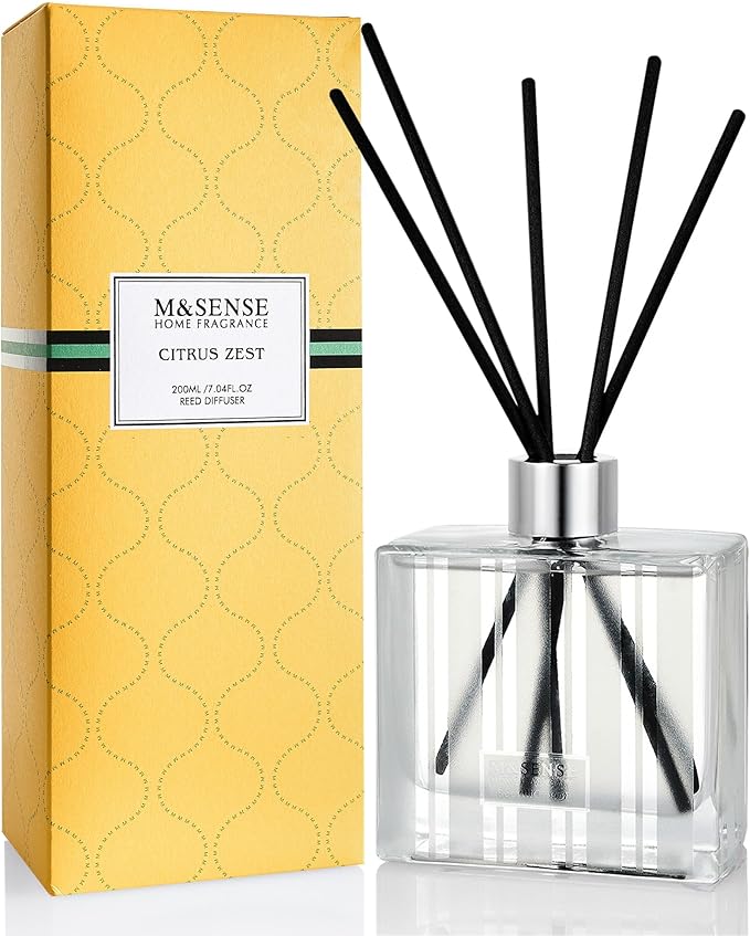 M&SENSE Citrus Zest Scent Diffuser - 7.04oz Reed Diffusers for Home, Scented Diffuser Gifts for Women, Home Fragrance Diffusers with Sticks for Bathroom Bedroom & Shelf Décor