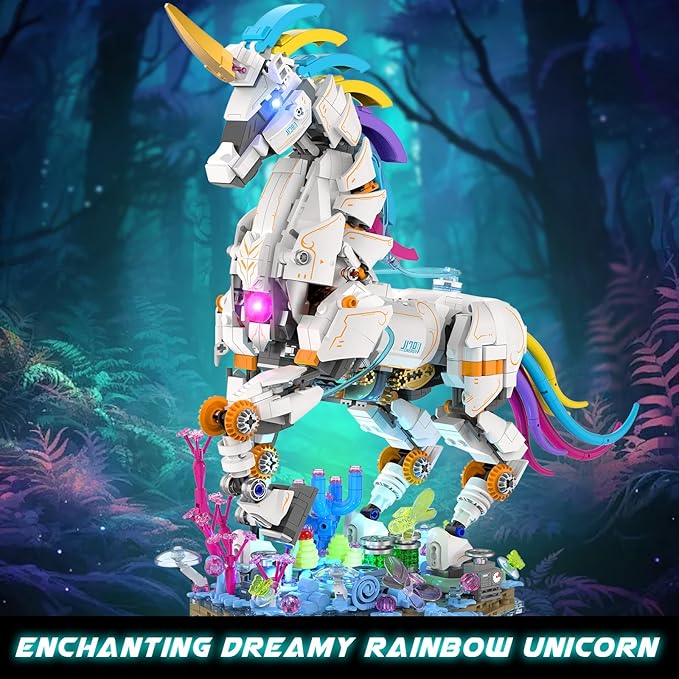 JMBricklayer Unicorn Building Sets for Adults with Lights 70008, Myth Art Creator Animals Display Ideas, Magical Rainbow Unicorn Home Decor, Building Toys Christmas Birthday Gifts for 14+(1492 PCS)