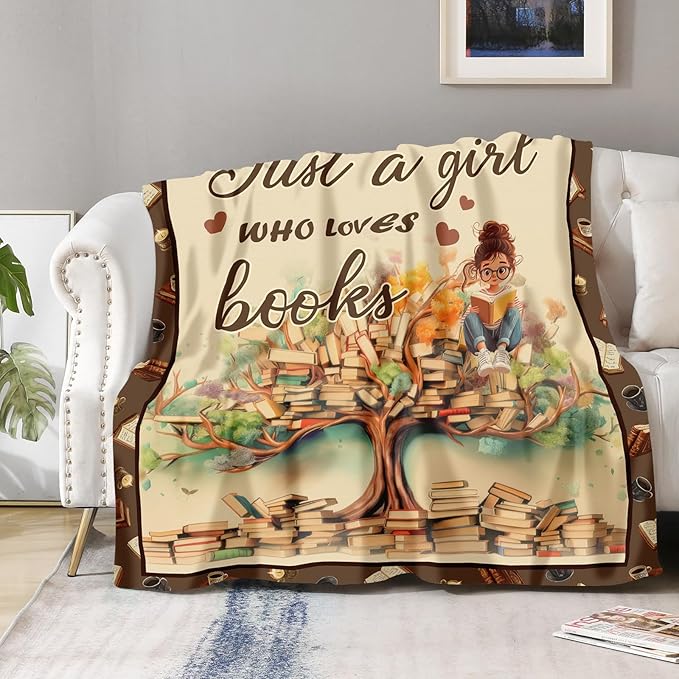 Book Lover Blanket Gifts for Women Girls - Just A Girl Who Loves Books Themed Throw for Kids Teen Adults Reader Soft Fleece Cozy Couch Birthday Christmas Lightweight Blanket 50"x60"