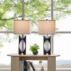 Industrial Table Lamps Set of 2 Black 26” 3-Way Bedside Lamp with White Linen Shade Metal Nightstand Lamp for Living Room Bedroom Dining Room End Table(JC-5-2PK-BK)