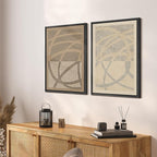 SIGNFORD Framed Canvas Print Wall Art Set Geometric Dot Patterns Earthy Beige and Brown Contrast Illustration Modern Art Decorative Nordic Nature for Living Room, Bedroom, Office - 16"x24"x2 Black