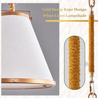 Vintage Brass Pendant Light Kitchen Island 10inch Linen Pendant Lights with Brass Hemp Rope Rod Modern Farmhouse Pendant Hanging Lighting for Kitchen Sink Dining Room Entryway Hallway