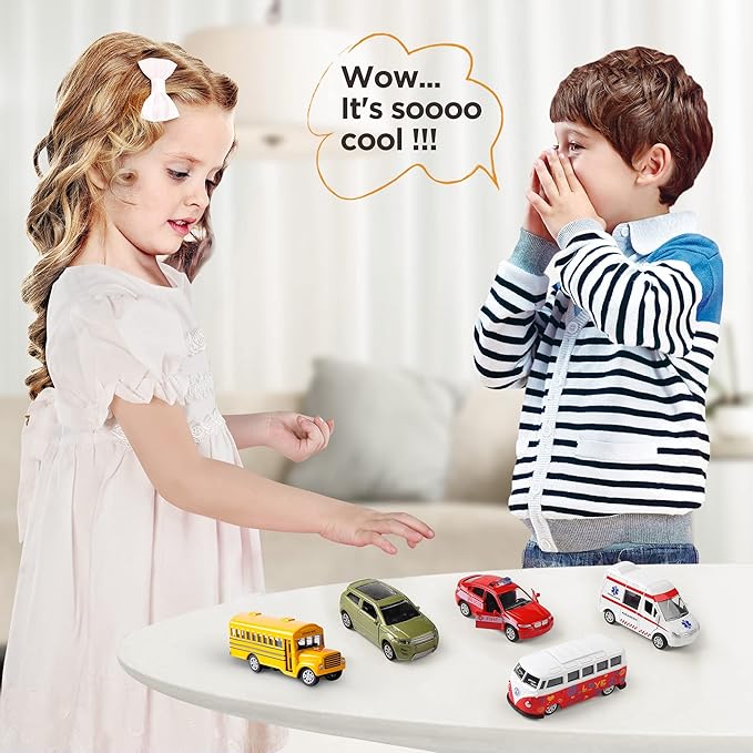 KIDAMI Die-cast Metal Toy Cars Set of 5, Openable Doors, Pull Back Cars Ambulance, Gift Pack for Kids (Official Car Ⅱ)