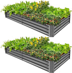 Land Guard 2 Pack 8×4×1ft Galvanized Metal Raised Garden Bed, Metal Planter Kit Box Outdoor for Deep-Rooted Vegetables, Flowers, Green and Herbs (Mid-Grey)