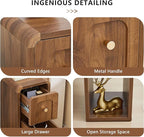 Narrow Nightstand with 2 Drawers, Small Bedside Tables, Mid-Century Modern Slim Night Stand with Storage, Wooden End Table for Small Spaces, Bedroom, Living Room (Walnut-1PCS)