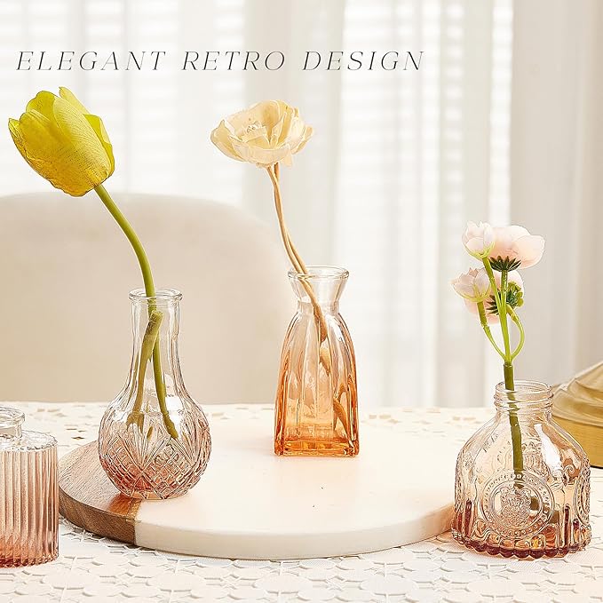 Glass Bud Vase Set of 20, Small Flower Vases, Glass Vases for Centerpieces, Vintage Home Table Decorations Bud Vases (20 Pcs, Amber)