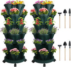 Vertical Planter 6 Tier Stackable Planters Garden Planters Strawberry Herb Flower and Vegetable Planter Indoor Outdoor Gardening Pots with Removable Wheels and Tools 2-Pack