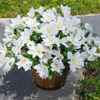 Artificial Flowers for Outdoors, 3 Bundles Fake Silk Azalea Bouquet Faux Flower Plants Outside Decoration UV Resistant Realistic Fake Flowers for Planter Front Door Patio Garden Walkways Home, White