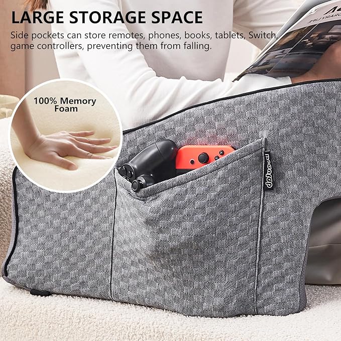 Reading Gaming Pillow for Lap Desk - Soft Arm Rest Pillow for Adult, Memory Foam Stand Pillow with Pocket for iPad, Laptop, Crochet, Sitting in Bed Couch Floor Sofa, Gamer Gift for Men Women