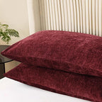 CaliTime Throw Pillow Covers Decorative 20 X 26 Inches Pack of 2 Cozy Chenille Standard Pillow Shams Cases for Couch Sofa Bed Living Room Home Burgundy