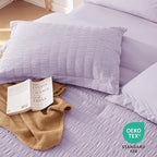 MUXHOMO 7 Pieces California King Comforter Set, Seersucker Bed in a Bag Cal King Size, All Season Luxury Bedding Set with Comforter, Flat Sheet, Fitted Sheet, Pillowcases & Shams, Lavender