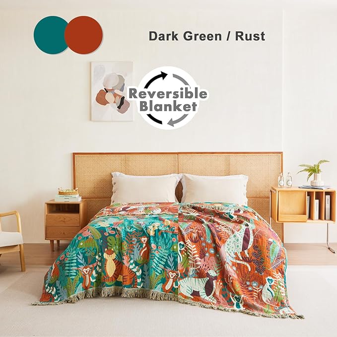 MSGKV Throw Blanket for Couch Bed Cotton Muslin Breathable Animals Twin Size Blanket 60"x80" for All Seasons Lightweight Farmhouse Blankets Home Decor