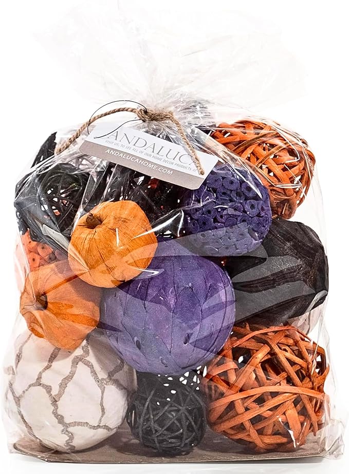 ANDALUCA Large Decorative Halloween Fall Vase Filler Bag with Orbs, Balls (Purple Orange)