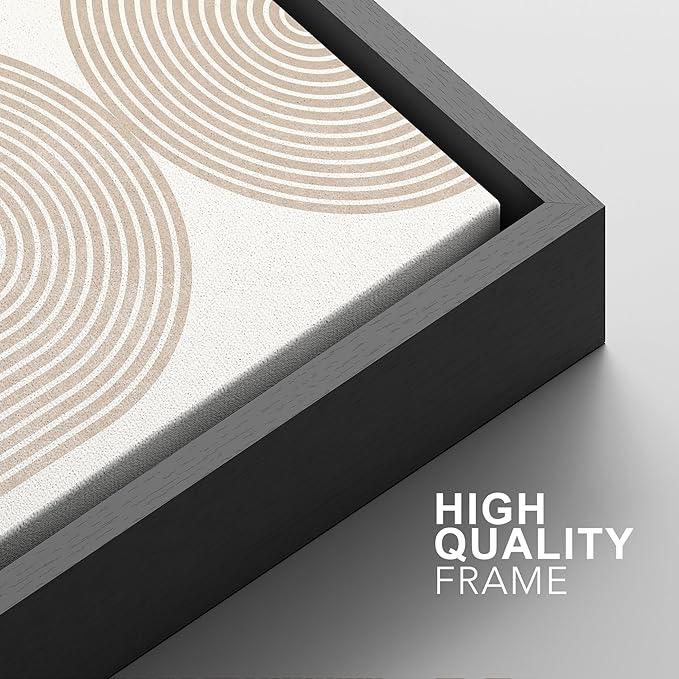 SIGNFORD Framed Canvas Print Wall Art Set Beige & White Duotone Geometric Spiral Polygons Abstract Shapes Illustrations Modern Art Decorative Minimalist Relax/Cozy for Bedroom - 24"x36"x2 Black