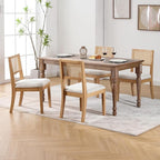 Westice Rattan Dining Chairs Set of 4, Farmhouse Natural Dining Room Chairs with Upholstered Cushion, Wood Armless Chairs for Kitchen/Restaurant