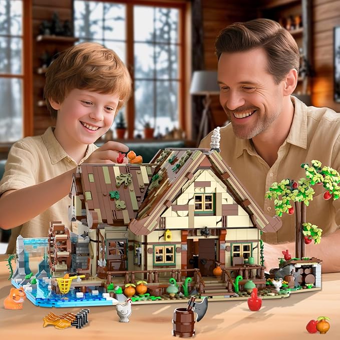 Wood Cabin Mini Building Set with Lights, Forest House Building Block Kit with Animals Stream Waterwheel, 2570 PCS Treehouse Construction Model Toy Collection for Adults Teens Boys Girls 12+