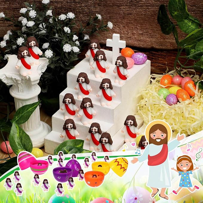 Bememo 100 Pcs Jesus Toys Original Design Mini Rubber Little Jesus Figurine to Hide and Seek Religious Party Favors Sunday School Craft Baptism Gifts for Easter Egg Stuffers(Red)