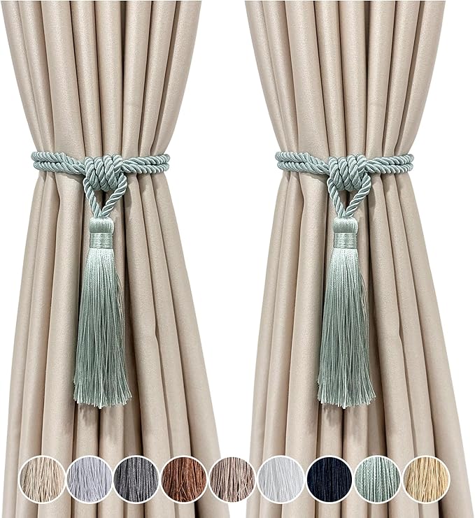 Fenghuangwu Curtain Tiebacks Tassel Tie-Backs, Rope Curtain tie Backs Handmade Curtain Holdbacks Made from Polyester (Light Blue, 2p)