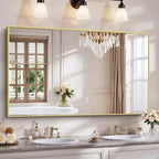 YIROMAN Bathroom Mirror 60"x36", Large Brushed Gold Bathroom Mirror for Over Sink with Aluminum Frame, Rectangular Vanity Mirror with Right Angle, Wall Mirror Hangs Horizontal or Vertical