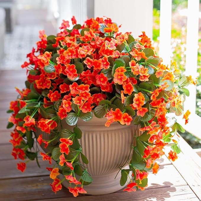 Artificial Fake Fall Hanging Flowers Plants for Outdoor Outside, 2PCS Faux Silk Orange Daisy Mums Trailing Vines UV Resistant Realistic Orchid for Autumn Front Door Porch Planter Patio Garden
