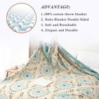 Snycler Boho Throw Blanket for Bed - 100% Cotton Ultra Soft Rustic Quilt - Blue Boho Floral Printed Farmhouse Decor Bed Blankets, 60"×80" All Season Rustic Throw for Sofa Couch Chair