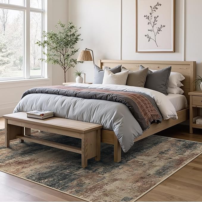 Area Rugs 10x12 for Living Room Bedroom, Modern Abstract Machine Washable Rug, Large Soft Low Pile Floor Cover with Non Slip Backing for Dining Room, Stone Rust