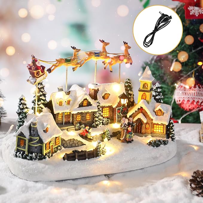 Bdor Christmas Village Lighted Decoration Musical Animated Display Christmas Collectible Santa Deer Battery Operated Indoor Decor