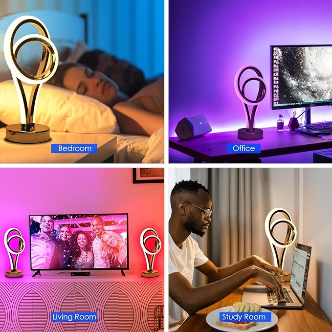 Energetic Modern Spiral Table Lamp, Touch Control Dimmable LED Nightstand Lamp, 7 RGB LED Colors & 10 Light Modes Bedroom lamp, Unique Design Lamps for Home Decor Living Room Bedroom Office