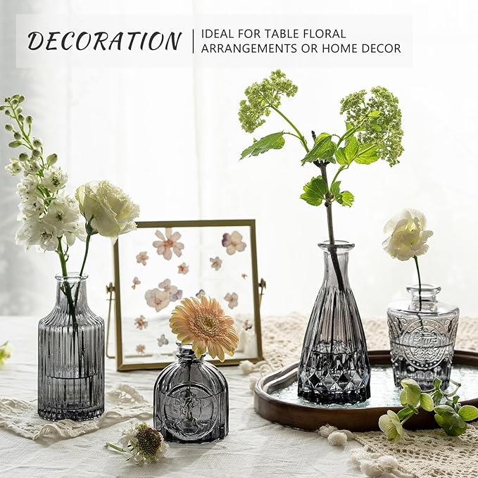 Bud Vase Set of 12, Black Bud Vases in Bulk, Small Flower Vases for Centerpieces, Mini Vintage Vase for Rustic Wedding, Home,Table Decoration