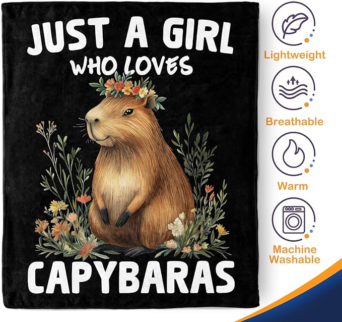 Capybara Blanket Gifts for Kids Woman - Just A Girl Who Loves Capybaras Cute Animal Lovers Throw for Boys Teen Adults Soft Fleece Cozy Bed Couch Decor Birthday Christmas Lightweight Blanket 50"x60"