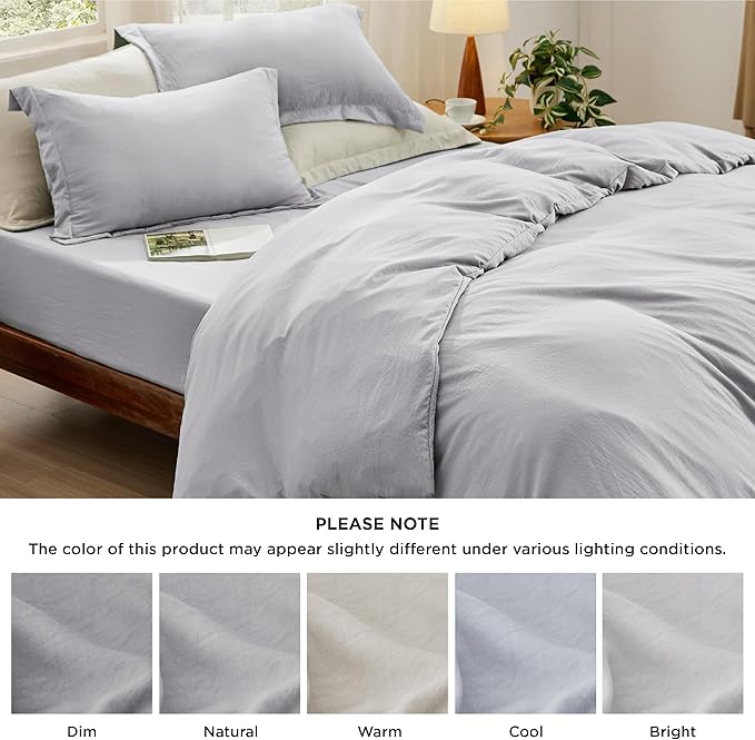 Bedsure Duvet Cover King Size with Fitted Sheet - 4 Pieces Prewashed Cotton-Like Extra Soft Bedding Set, Includes 1 Duvet Cover 104x90 Inches, 2 Pillow Shams, 1 Fitted Sheet, Light Grey
