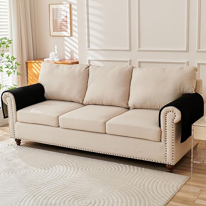 HAOMAIJIA Non-Slip Couch Armrest Covers for Sofa,Fuzzy Couch Arm Covers Set of 2,Washable Thick Soft Recliner Chair Arm Cover Protectors (Black, 23" x 23" 2 Pack)